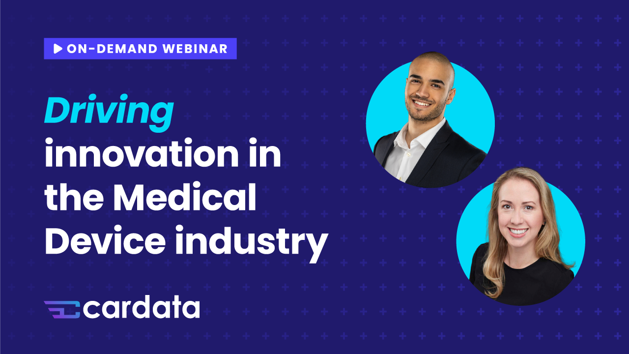 two headshots of a man and a woman with the words driving innovation in the Medical Device industry.